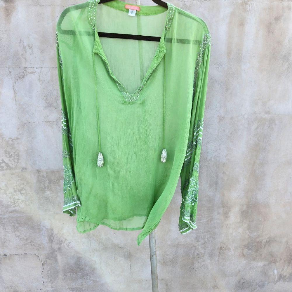 Glam souls green silk boho blouse